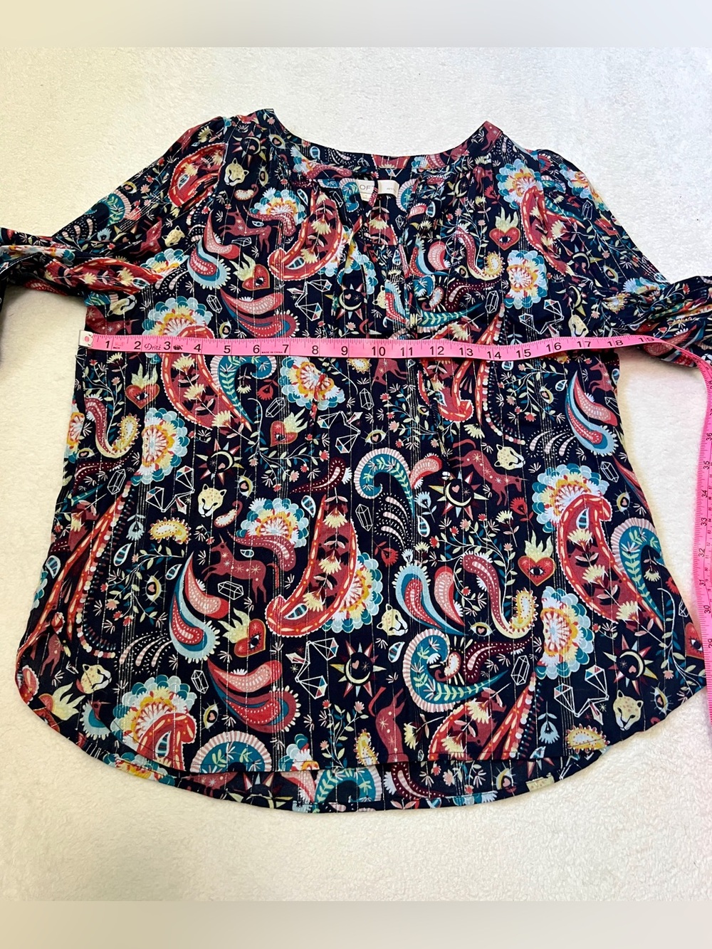 Loft Whimsical Metallic Paisley Long Sleeve Blouse - Small Petite - Picture 3 of 11